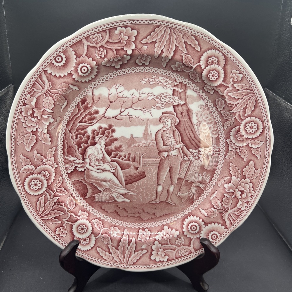 Spode Archive Collection Woodman Cranberry Red Georgian Dinner Plate 10.5 c1816